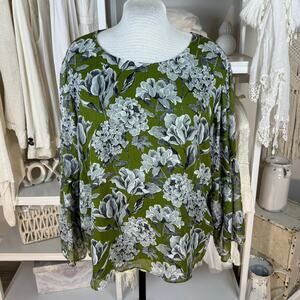 Cato 18/20 bold green black white floral blouse, office career, casual  #4190